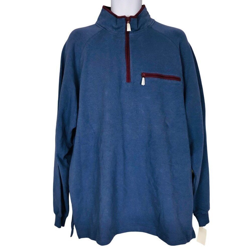 Vintage 90s Mens XL Sweatshirt Blue Maroon Quarter Zip New